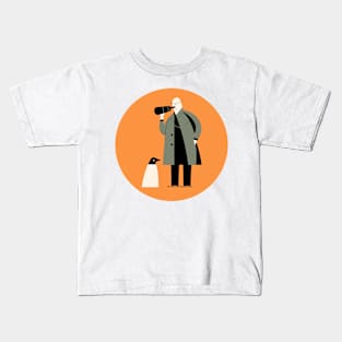 A Pensive Encounter: Man and Penguin on Orange Kids T-Shirt